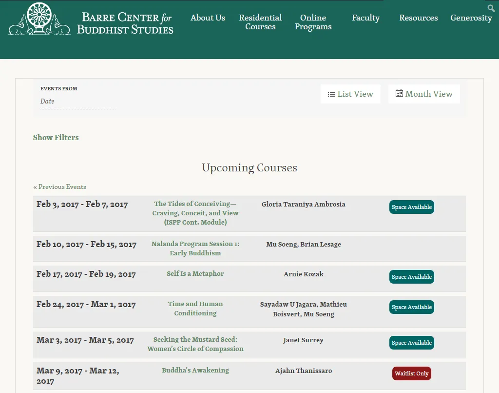 Barre Center for Buddhist Studies screenshot